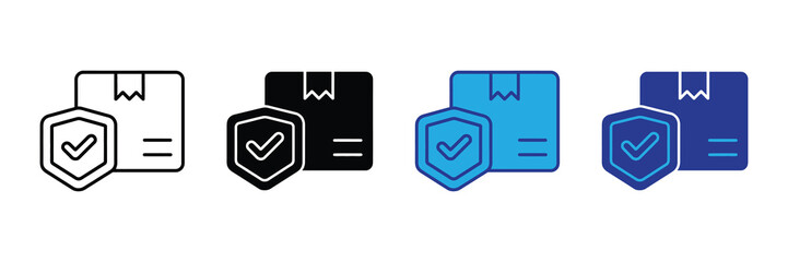 Package security icon with checkmark inside shield, representing secure delivery and protection of goods