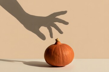 Hand reaching for pumpkin