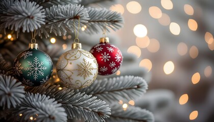 Elegant Christmas tree with vibrant ornaments creating a festive and joyful holiday season atmosphere