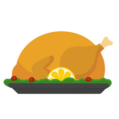 Illustration of roasted turkey with herbs, lemon slice, and cranberries. Perfect for Thanksgiving invitations, holiday menu design, festive banners, and seasonal decorations.