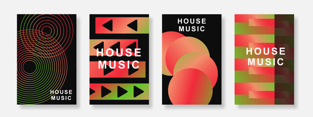 Modern music poster background set. Minimalis sound cover template with gradient geometric shape design. Suitable for club, party, music festival, flyer, social media banner. Vector