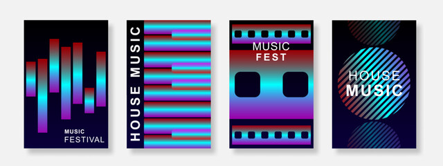 Vibrant gradient music poster background set. Minimalist sound cover template with colorful design. Suitable for music, festival, party, club, social media, banner and flyer. Vector
