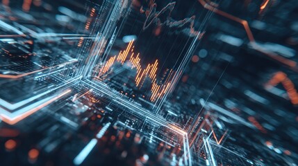 A captivating digital landscape showcasing data visualization with glowing graphs and intricate lines, representing modern technology and analytics.