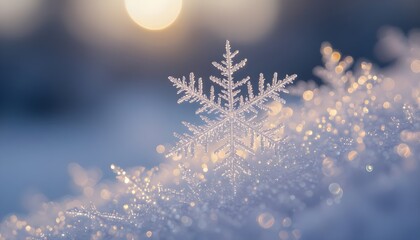 Shimmering snowflake glistens with winter magic against a soft blue background, perfect for festive holiday designs