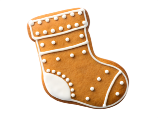 Gingerbread christmas stocking cookie isolated on transparent background