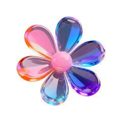 Fototapeta premium Iridescent crystal flower petals with pink center isolated on transparent background