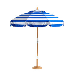 Blue and white striped beach umbrella png summer png shade png vacation png seaside png parasol png beach png outdoor png sun png travel png transparent background image