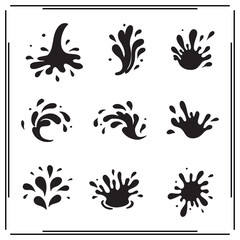 Set of Black Ink Splash Icons - Different Water Splash and Paint Drip Illustrations - Vector Icons for Art, Design, Creative Splash Effects