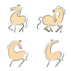 墨絵のスタイリッシュな馬のセット　2026 正月素材