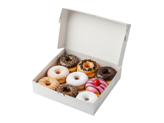 Dozen Assorted Donuts in Open White Box, High Angle