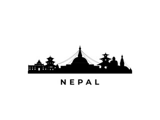 Vector Nepal skyline. Travel Nepal famous landmarks. Business and tourism concept for presentation, banner, web site.
