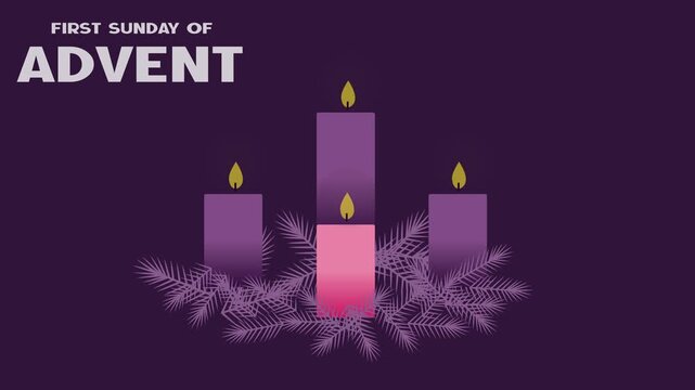 Animated First Sunday of Advent with Purple and Pink Candles Illustration