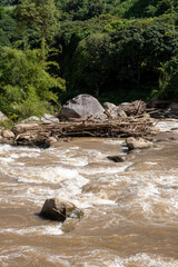 Mae Taeng River Rapids with Rocks and Driftwood, Chiang Mai