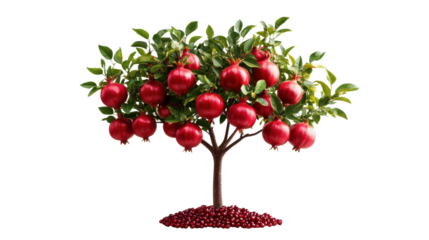 Pomegranate tree with fruit on transparent background