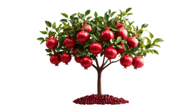 Pomegranate tree with fruit on transparent background