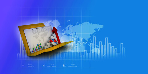 3d rendering Stock market online business concept. business Graph with folder