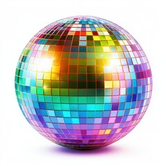 Obraz premium A vibrant disco ball reflecting a myriad of colorful lights, capturing the essence of celebration and nightlife.