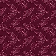 Doodle feather leaf line art dark red background