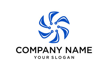 Blue Abstract Circular Logo Design with Dynamic Interconnected Elements and Placeholder Text