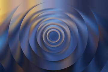 Abstract concentric circles with a textured, grainy effect in deep blue and golden yellow hues, creating a sense of depth and movement