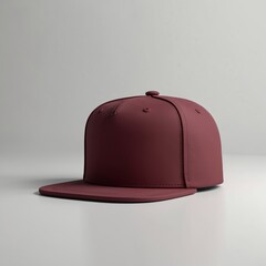 Fototapeta premium Maroon flat bill snapback hat, plain, modern style headwear for men and women. Casual or athletic apparel, trendy headgear for daily use. Versatile fashion accessory.