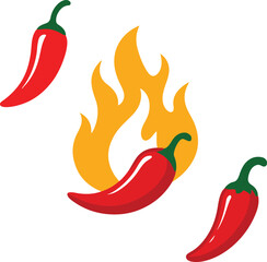 Vibrant chili pepper and flame icons symbolizing heat, spice, and flavor. Ideal for hot food packaging, restaurant branding, recipe blogs, or culinary graphic projects.