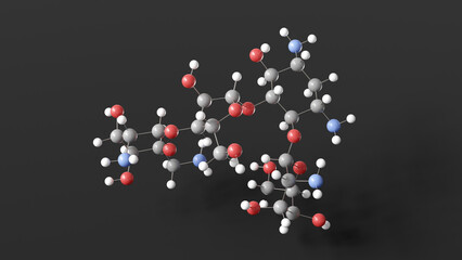 paromomycin molecule 3d, molecular structure, ball and stick model, structural chemical formula antibiotic