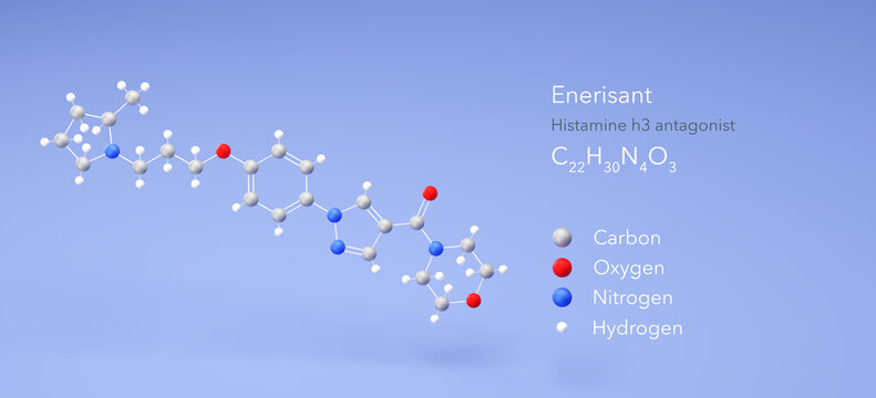 enerisant molecule, molecular structure, histamine h3 antagonist 3d model, Structural Chemical Formula and Atoms with Color Coding