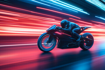 Futuristic racing bike in motion with light trails and blur 