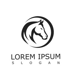 Elegant black horse head logo in a circular design, symbolizing power, speed, and grace. Perfect for equestrian, sports, racing, or luxury brand identity
