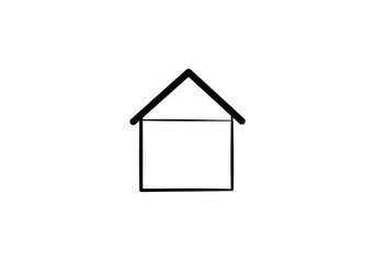 A simple black outline of a house with a triangular roof and a square base