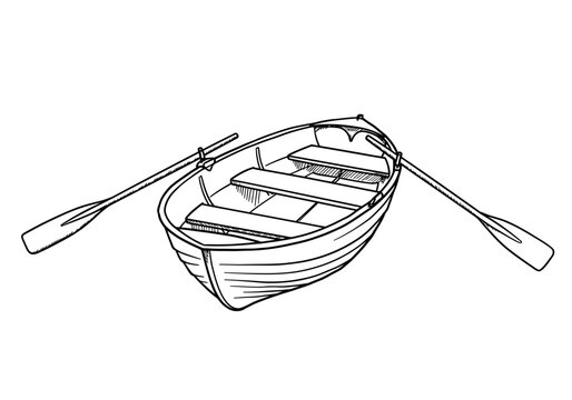 A rowboat with two oars detailed line art