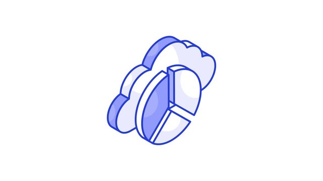 Pie graph with cloud, beautiful isometric animated icon of cloud analytics, premium vector
