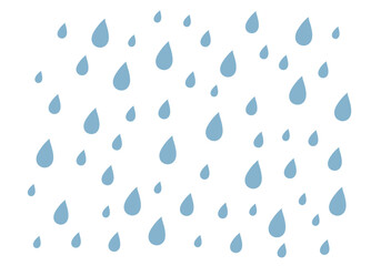Blue raindrops fall creating a pattern on a white background