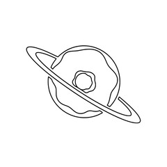 Vector line art icon of a sweet pastry shaped like a planet with rings