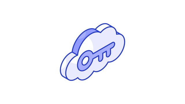 Cloud with key denoting concept isometric animated icon of cloud access