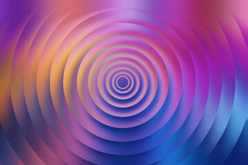 Vibrant psychedelic abstract background with concentric circles in shades of purple, pink, orange, and blue, creating a hypnotic and mesmerizing visual effect