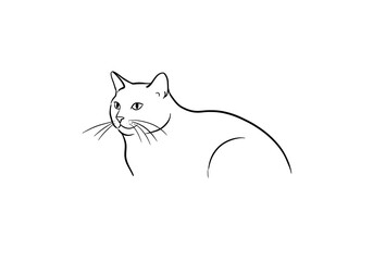 Minimalist line drawing of a cat facing left with simple features and posture