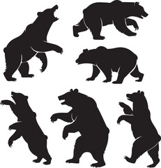 Bear silhouettes collection various poses vector