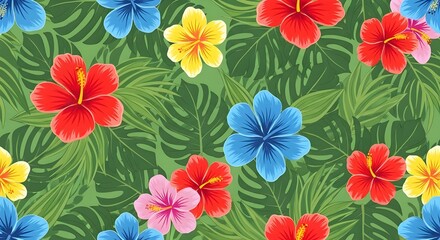 Seamless Colorful Floral Pattern with Roses Tulips Daisies and Lilies