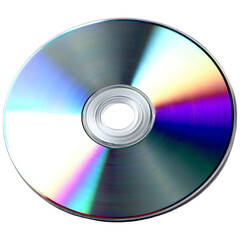 Close up shot of a compact disc shimmering with rainbow colors and reflected light for digital data storage