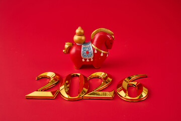 Lunar New Year 2026. New Year background with red Horse