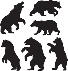 Bear Silhouettes in various Poses Isolated