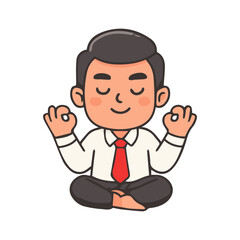 Businessman meditating calm relaxation mindfulness at work. Office worker peaceful stress relief mental health balance concept.