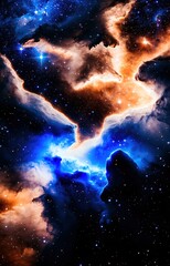 Fototapeta premium Vibrant cosmic nebula ablaze with glowing orange and blue gas, teeming with distant stars