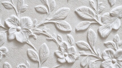 embossed bas-relief ceramic tiles, minimal ornate botanical flowers