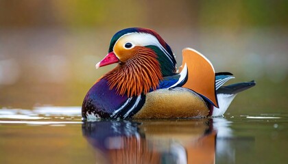Mandarin Duck Swimming in Water with Colorful Plumage.