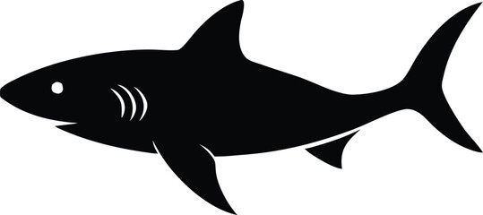 Great white shark silhouette. Dangerous marine fish graphic vector.