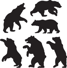 Naklejka premium Bear silhouettes walking standing roaring animals