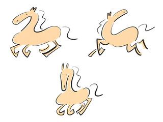 墨絵のスタイリッシュな走る馬のセット　2026 正月素材